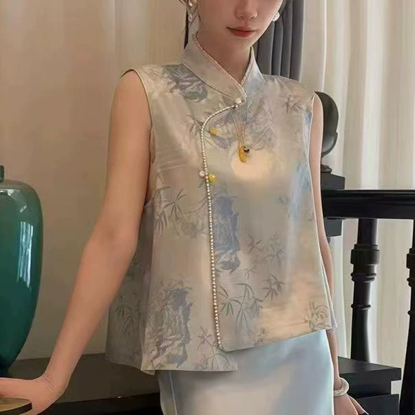 Новый летний китайский стиль, национальный стиль, модный универсальный свободный ретро дышащий тонкий жилет, топ в национальном стиле, розовый