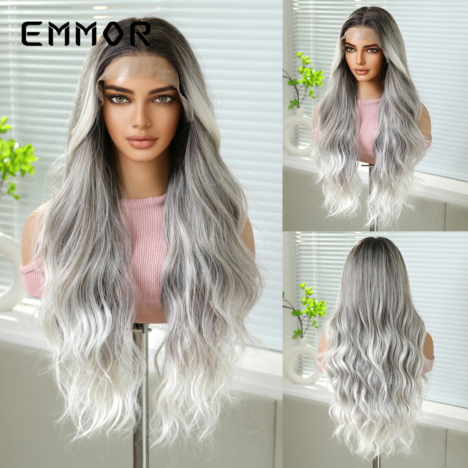 Transfronterizo 13*6 peluca de encaje frontal de gran superficie, corte intermedio, cabello largo y esponjoso dorado, cabello largo y rizado, cabello largo y largo