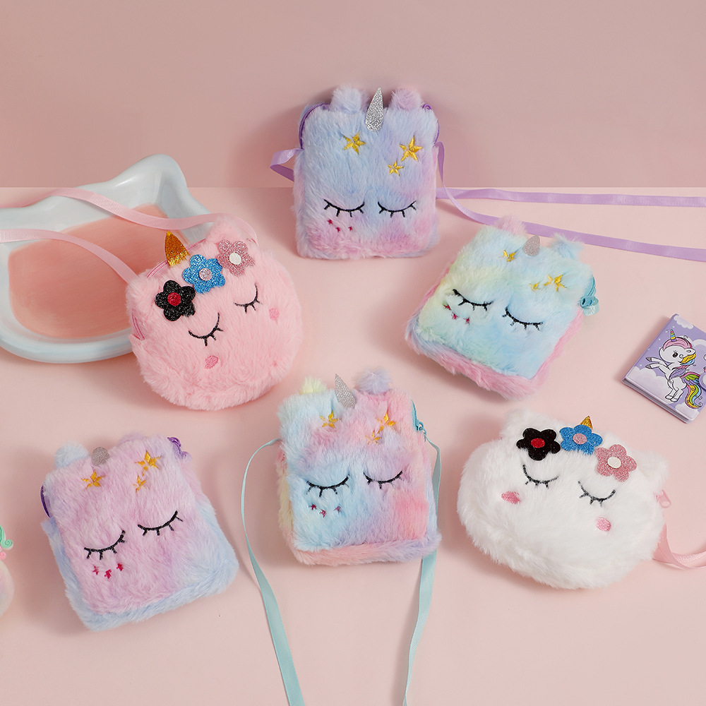 Creative Cartoon Unicorn Crossbody Shoulder Bag Children's Mini Portable Storage Bag Cute Stuffed Coin Purse Small Bag
