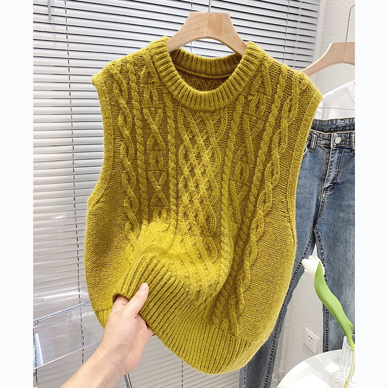 2023 primavera y otoño vintage Twist suéter sin mangas de las mujeres de estilo coreano flojo apilado Chaleco de punto exterior Chaleco de cuello redondo