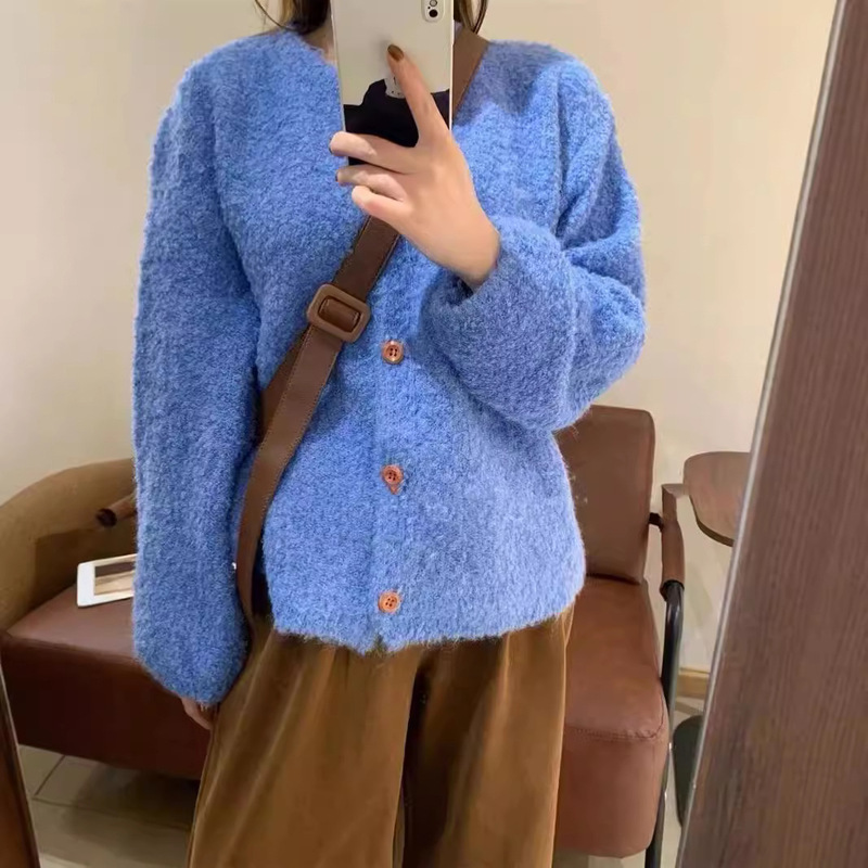 圈圈纱小众设计感针织衫开衫上衣女秋冬季新款慵懒风古着毛衣外套|undefined