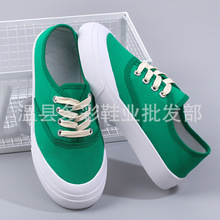 厂家直销帆布鞋女学生韩版休闲平底板鞋女学生系带厚底鞋一件代发