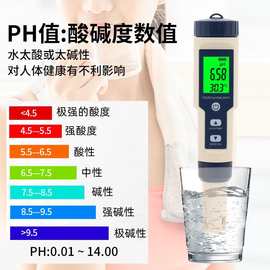 五合一PH计酸碱度ECTDS温度 盐度电导率水质测试笔养殖检测仪背光