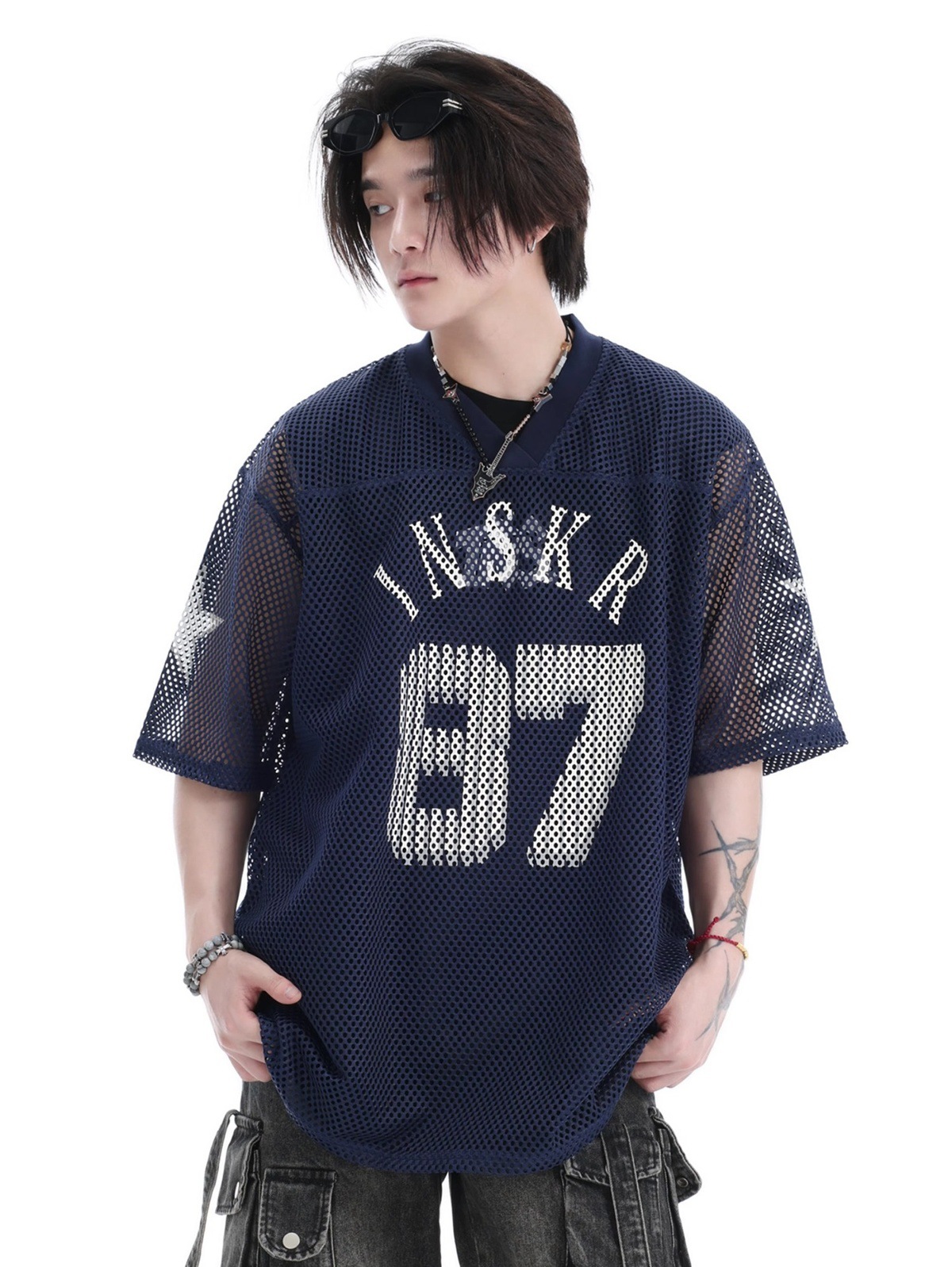 Mesh Jersey American Street Style Printed Short Sleeve T-Shirt For Men And Women Summer_viptrois.com