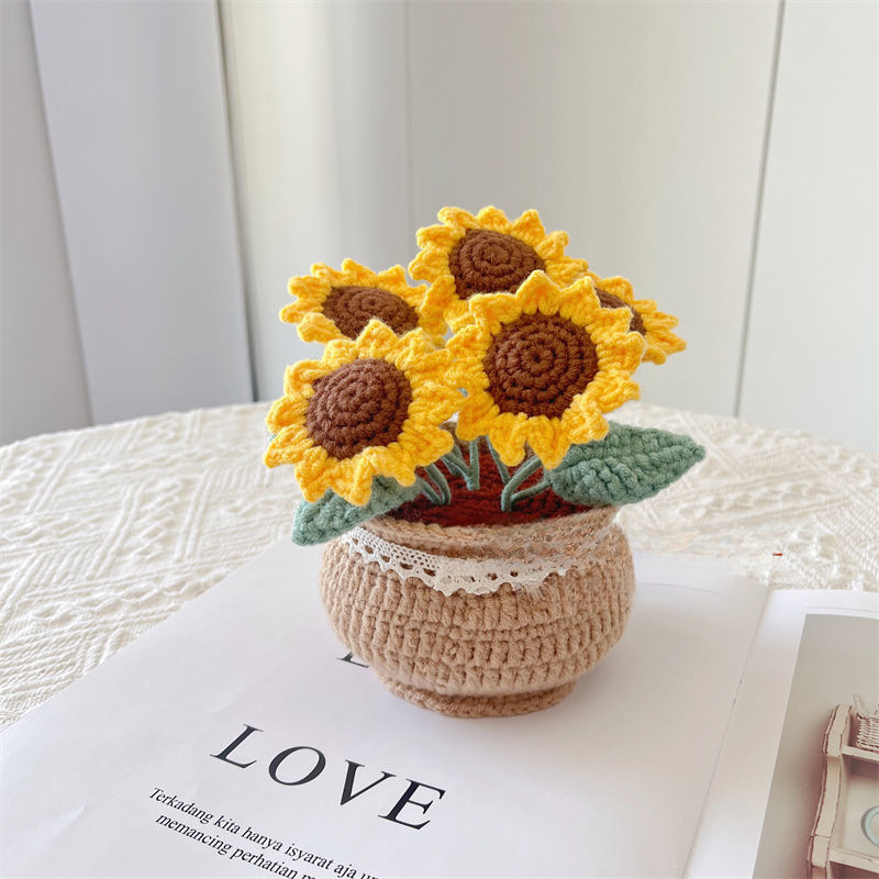 手織り DIY ウールブーケ素材パッケージチューリップデイジー鉢植えかぎ針編み自家製装飾花 Z820|undefined