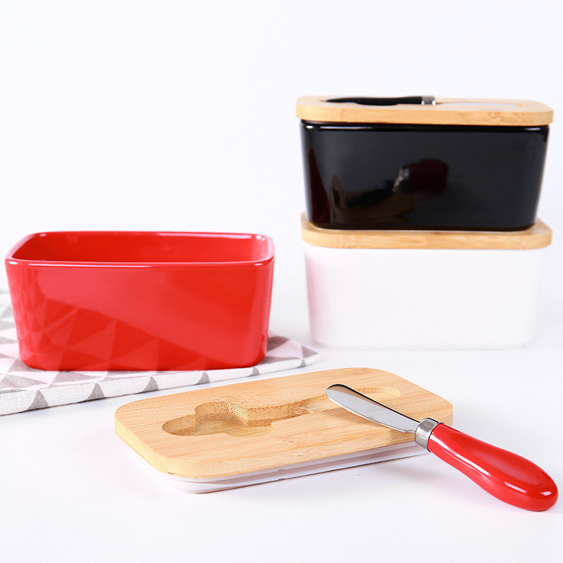 3-color bamboo lid with ceramic knife Butter Box Kitchen finishing refrigerator storage sealed tank rectangular storage box