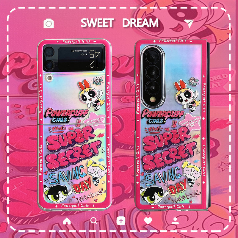 Sweet and Cool Powerpuff Girls Label Case Suitable for Samsung Z Flip4 Phone Case, Foldable Screen Z Fold3 Cover, 2Nd Generation Compatible