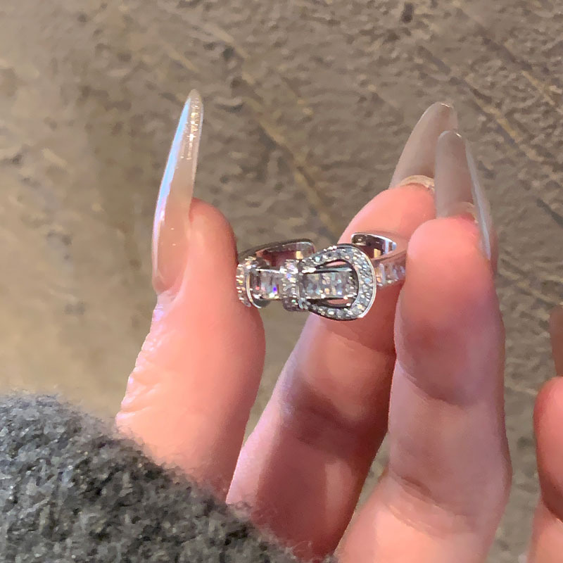 Real Gold Plated Zircon Horseshoe Buckle Open Light Luxury High-end Sense Index Finger Personality Cold Style Ring_voghion.com