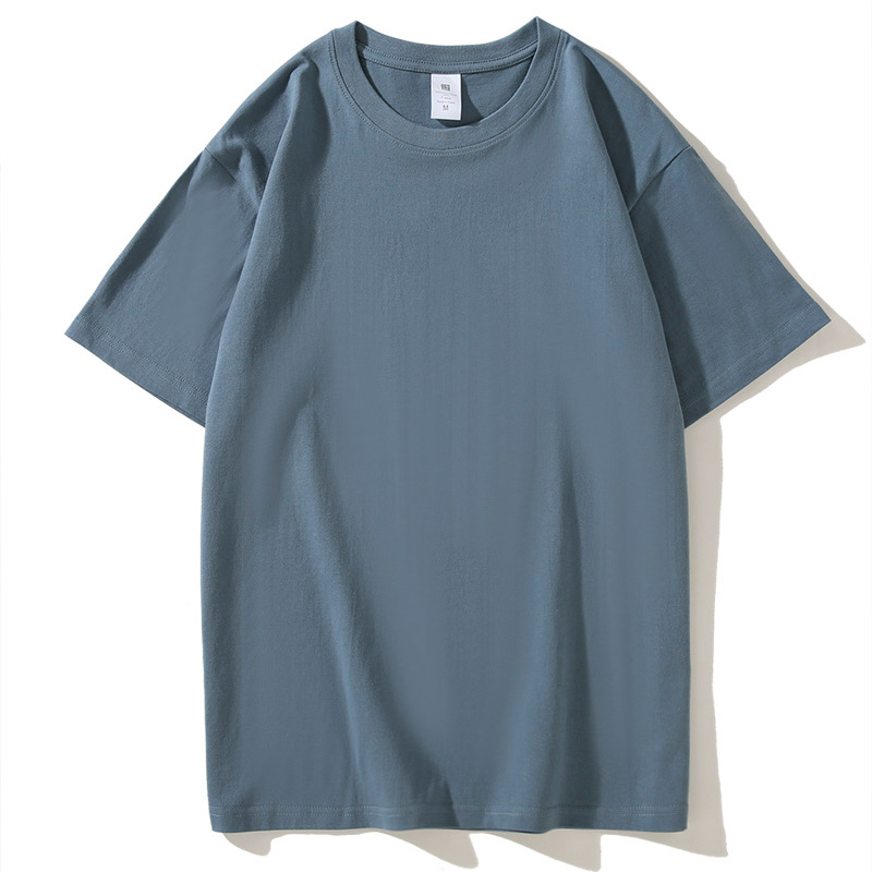 Manga corta 2024 pesada 220gt camisa básica de algodón color sólido opaco grueso cuello redondo camisa de fondo para hombres y mujeres