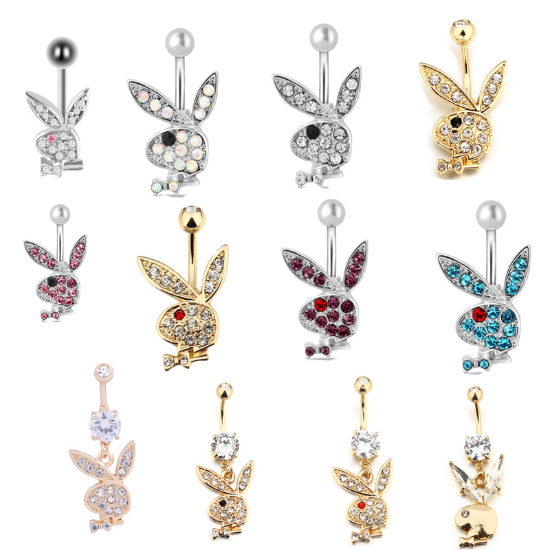 Cartoon Style Fashion Rabbit Metal Enamel Rhinestones Belly Ring