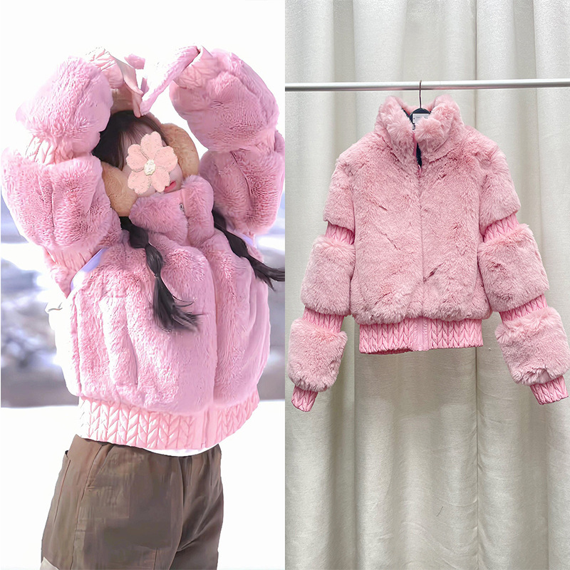 이것은 환불 가능하지 않습니다-핑크 칼라 귀여운 마오 마오 코트를 입은 YU SHUXIN 스타