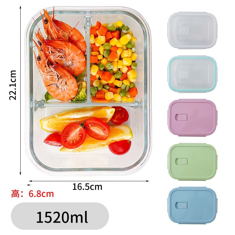 Caja de almuerzo de vidrio, cuenco de vidrio, horno de microondas transparente, caja de preservación rectangular, caja de almuerzo resistente a altas temperaturas, caja de almuerzo redonda doméstica