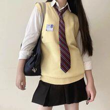 jk制服毛衣套头日系学院风V领纯色基础款小众马甲背心森女春秋款