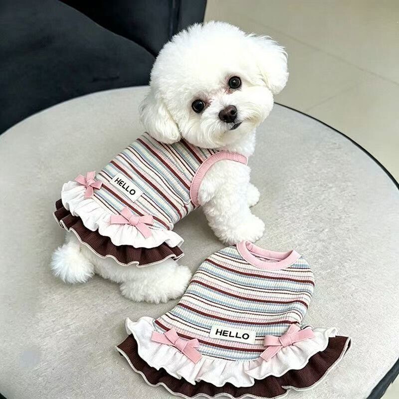 Striped Tank Dress for Small Dogs, Summer Pet Clothing, Cat Clothes, Knitted Dress for Teddy, Bichon Frise, Schnauzer Striped Tank Dress for Small Dogs, Summer Pet Clothing, Cat Clothes, Knitted Dress for Teddy, Bichon Frise, Schnauzer
