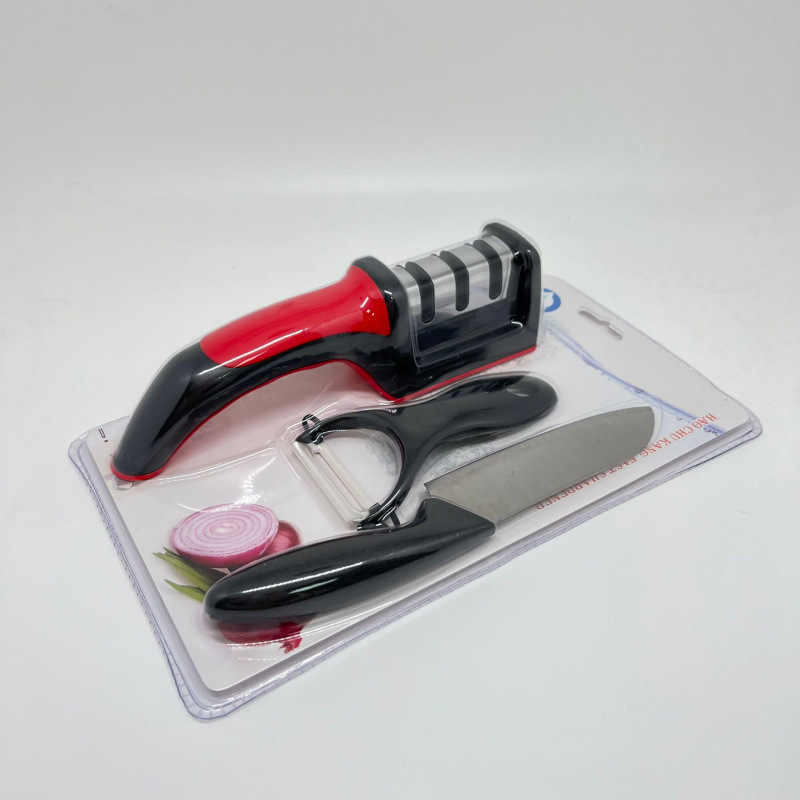 Productos de cocina de tres piezas, afilador de cuchillos, cuchillo de planador de melón, un conjunto de piedra afiladora necesaria para hacer