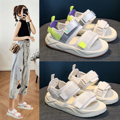 Sports sandals for women 2024 summer new flat heel soft sole Roman beach shoes with Velcro adjustable strap student versatile casual shoes