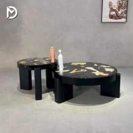 现代意式中古风设计师款新款艺术法式中古家用客厅大小圆茶几组合