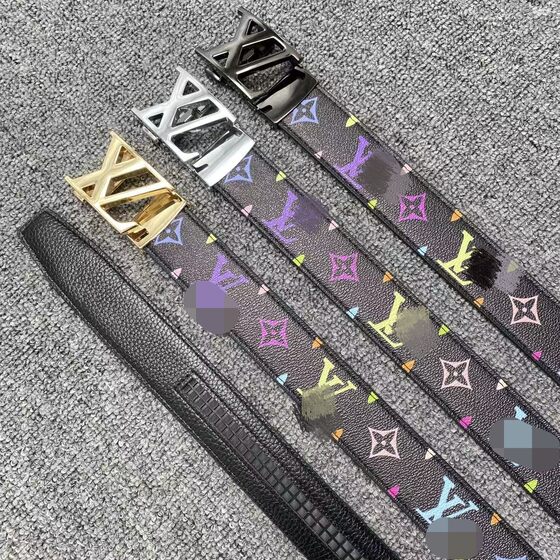 Hot selling network belt men's white automatic buckle lv belt men's all-match student casual business fashion trend belt