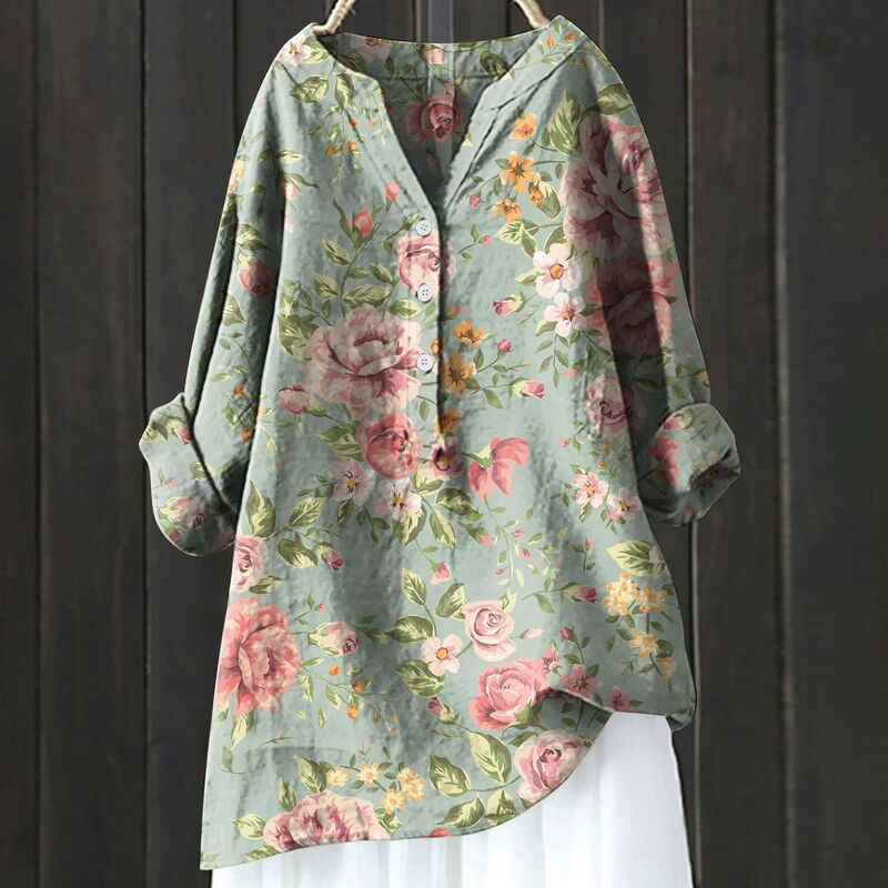 2025 European and American Style Autumn New Cross-Border Long-Sleeve Chinese Style Bamboo Linen Comfortable Printed Fashion Versatile Shirt