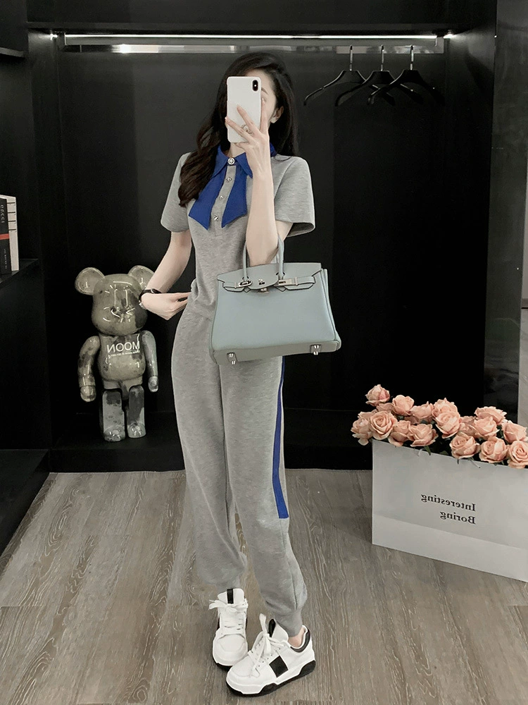 Модный спортивный костюм, женские летние новые свободные стройнящие высококачественные модные повседневные Модные брюки из двух частей с короткими рукавами в Корейском стиле