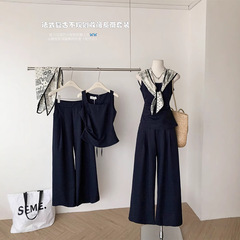 MILLAIDI古いお金カジュアル2ピース女性夏ノースリーブベスト上着カジュアルワイド脚ストレートパンツ