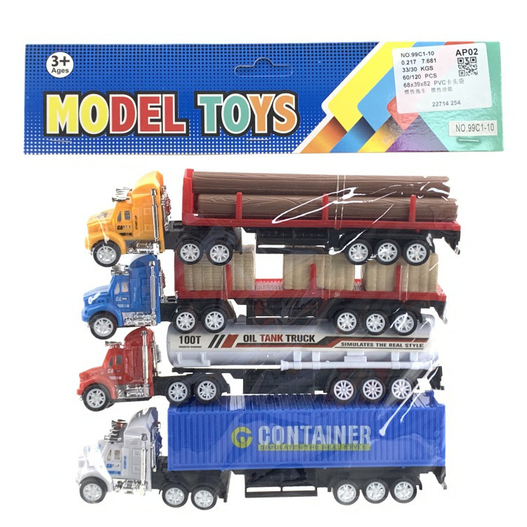 Cross-Border Children's Inertia Simulation Trailer Transport Wood Truck Container Truck Oil Tanker Car Model Toy Set