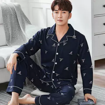 Fashionable Double-sided Cotton Pajamas Men's Long-sleeved Spring and Autumn Plus Size Green Middle-aged Casual Winter Home Suit