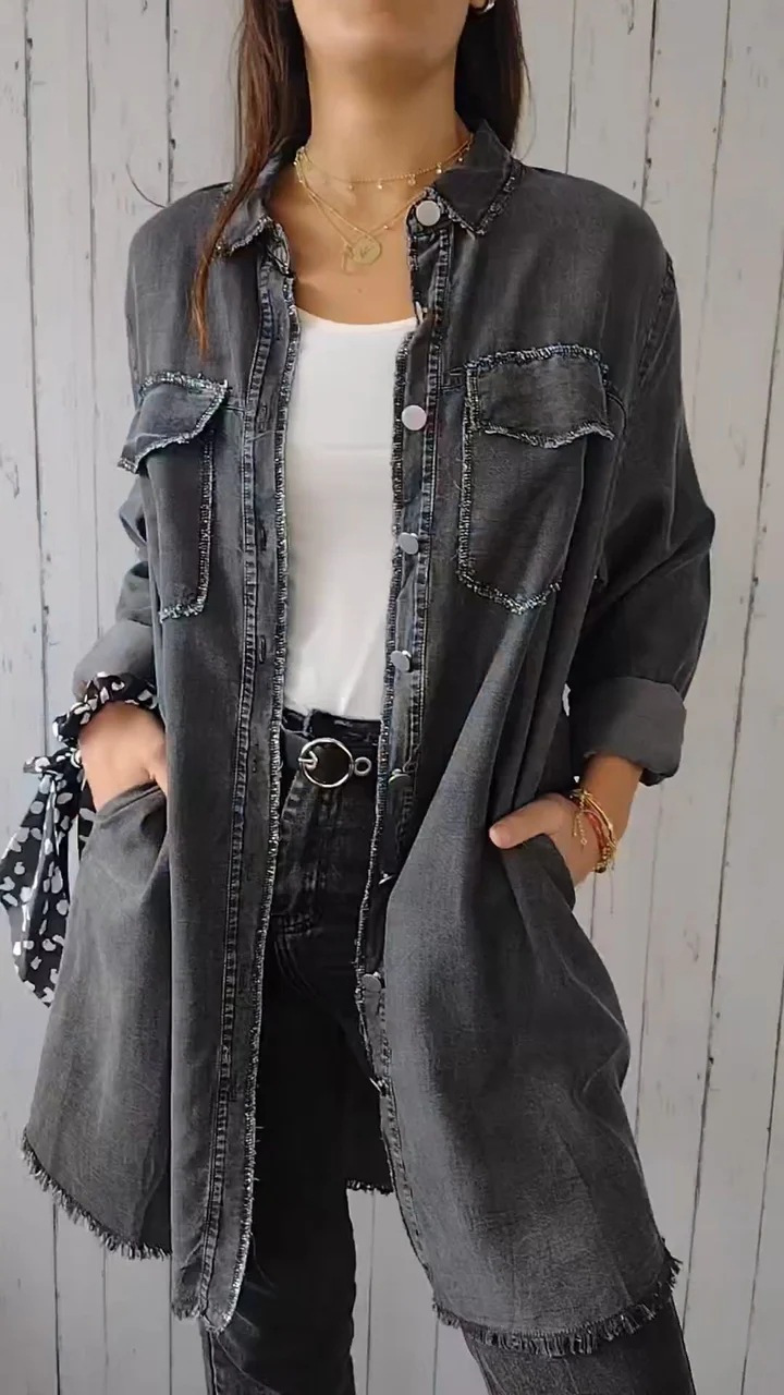 Casual Occasion Women's Streetwear Solid Color Single Breasted Coat Denim Jacket