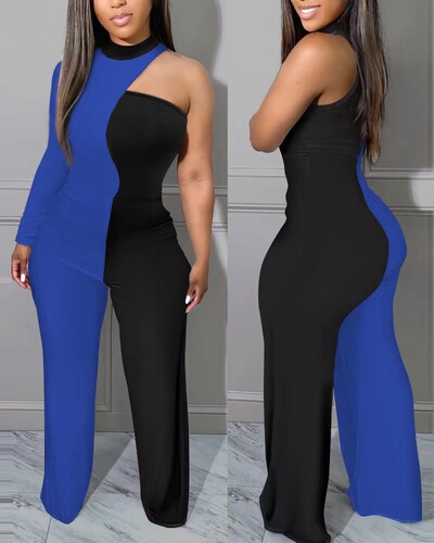 2023 spring and summer new European and American clothing cross-border Amazon AliExpress irregular trousers off-shoulder commuting jumpsuit