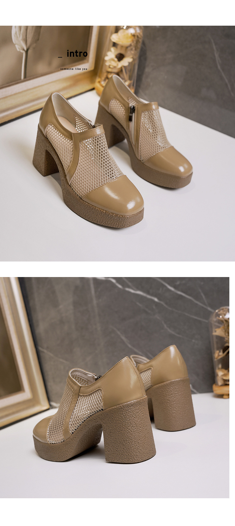 Giày sandal cao gót nữ da lưới mũi kín gót dày đế dày — đen chi tiết 11