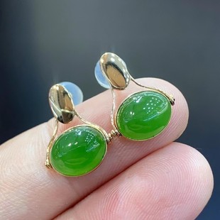 Fubei Diamond Jewelry [18K Gold Inlaid Hetian Jasper Earrings] the Size of the Loose Stone Is about 8*10mm