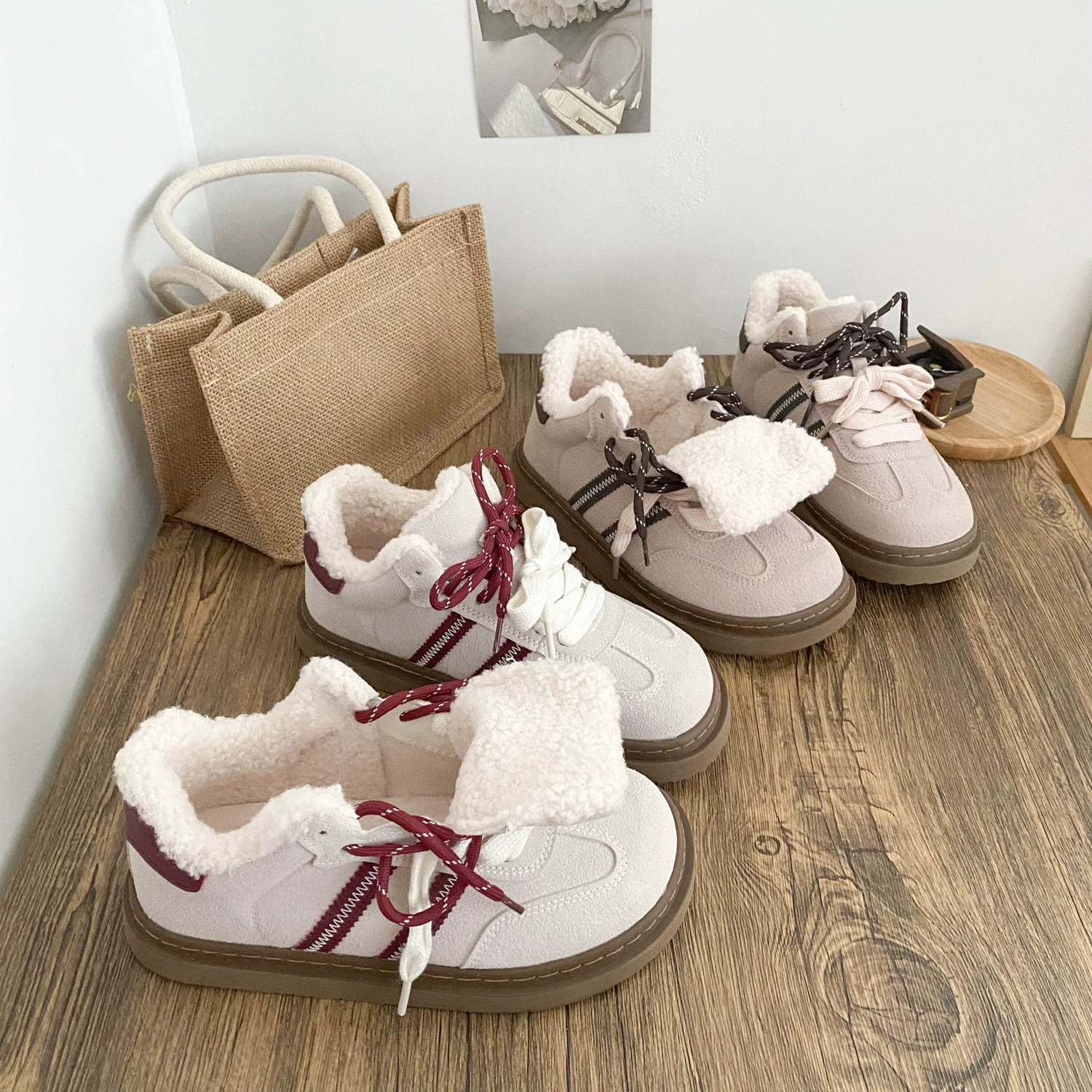 LZ6027 баранины внутри туфли с толстой подошвы женская обувь хлопчатобумажная обувь зимой тепло 2024 новые повседневные маленькие белые туфли