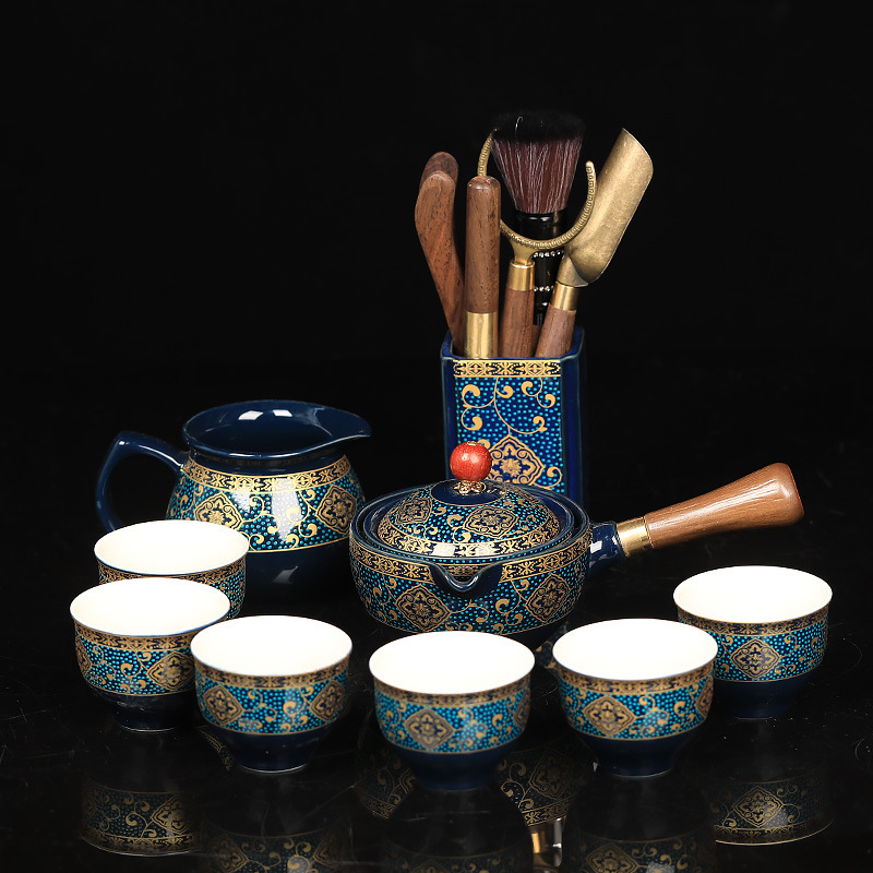 Portable Travel Tea Set Outdoor Vehicle-mounted Ceramic Tea Maker Outdoor Blue and White Porcelain