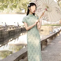 Летняя улучшенная версия платья Cheongsam в китайском стиле, ретро, элегантный, молодежный стиль, возрастной разрез, длинная юбка, закрывающая бедра.