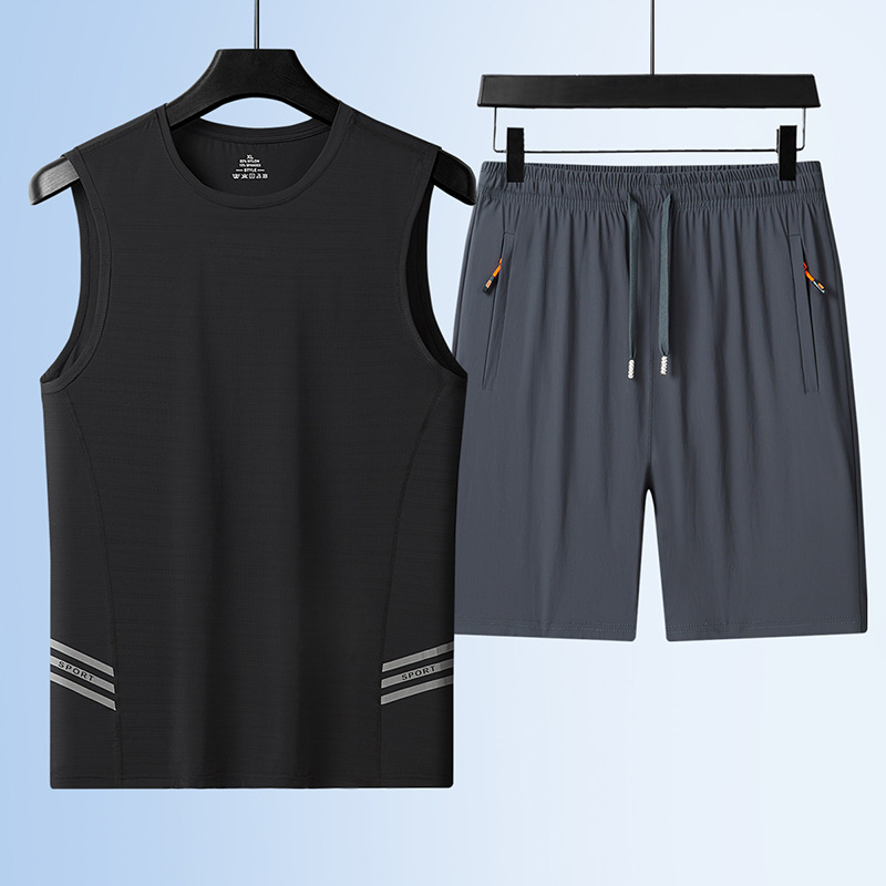 Verano chaleco de seda de hielo hombre sin mangas rápidamente secado camiseta de fitness correr engordado grande hombre gordo juego de deportes casuales