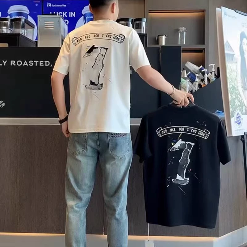 Летняя новая минималистская цифровая футболка с короткими рукавами для мужчин с круглым вырезом