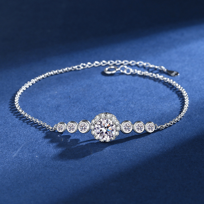 S925 Silver Jewelry Starry Moissanite Bracelet for Women D Color 1 Carat Jewelry Live Broadcast Jewelry Manufacturer Wholesale