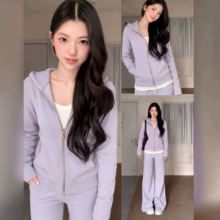 紫色连帽卫衣外套女初秋穿搭短款修身拉链开衫瑜伽运动休闲上衣