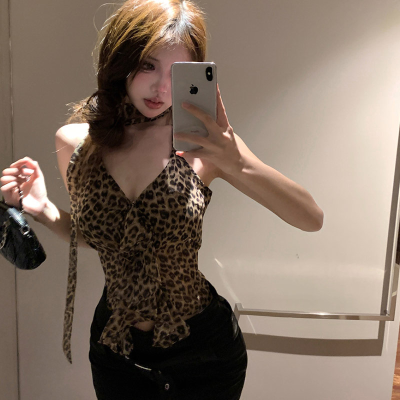 European and American Leopard-print Halter Camisole Summer New Design Niche Spice Girls Sleeveless Top