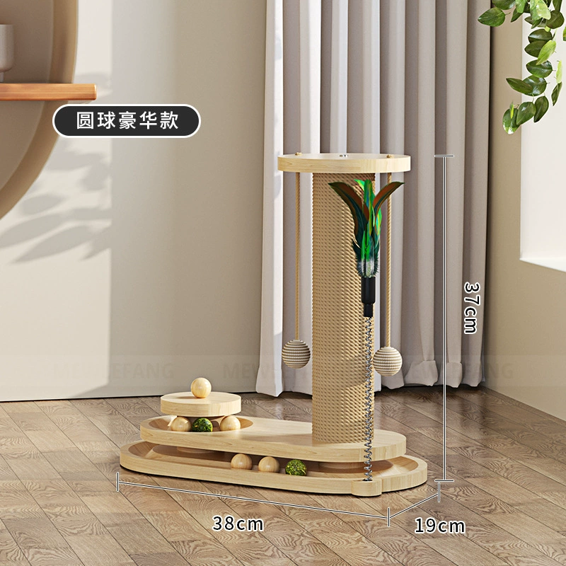 Solid Wood Cat Scratching Post with Turntable, Sisal Cover, Durable Interactive Toy