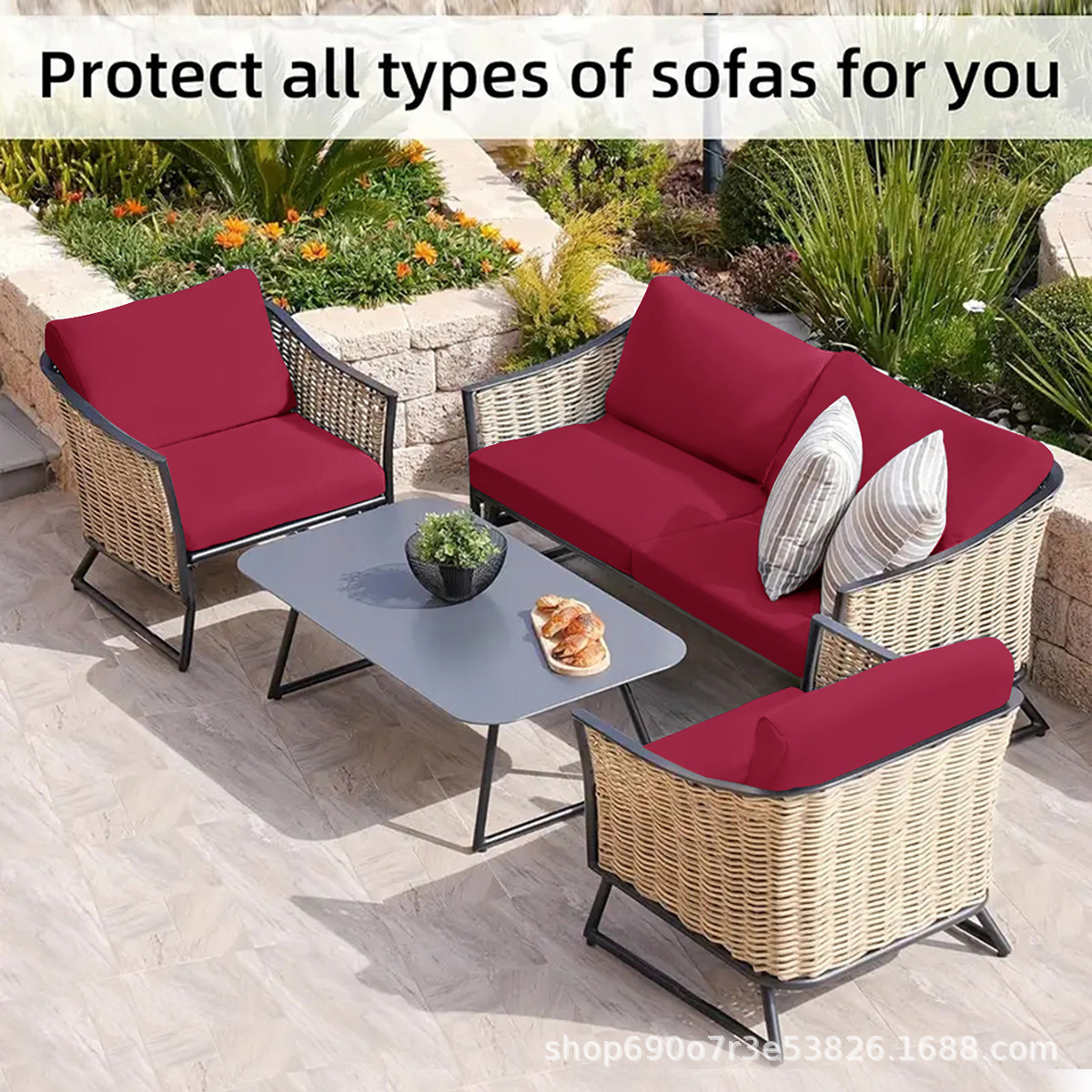 Ventas directas transfronterizas todo incluido elástico de color sólido impermeable seda de leche al aire libre cubierta de cojín de sofá a prueba de polvo cubierta de cojín de sofá a prueba de agarre