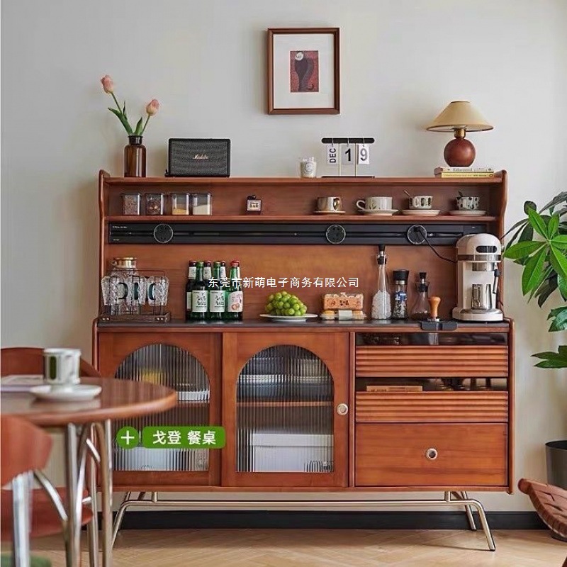 Solid Wood Sideboard Nordic Modern Wall-Mounted Integrated Coffee Cabinet Slate High Cabinet Storage Cabinet Tea Cabinet Floor-Standing Retro