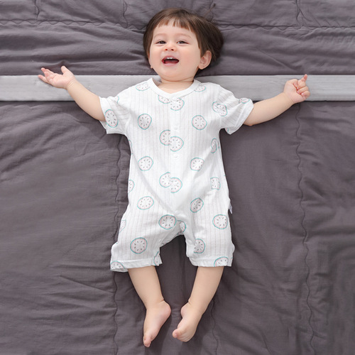 Baby one-piece summer sleepwear, thin style, for boys and girls, pure cotton short-sleeved pajamas, newborn children's summer clothing