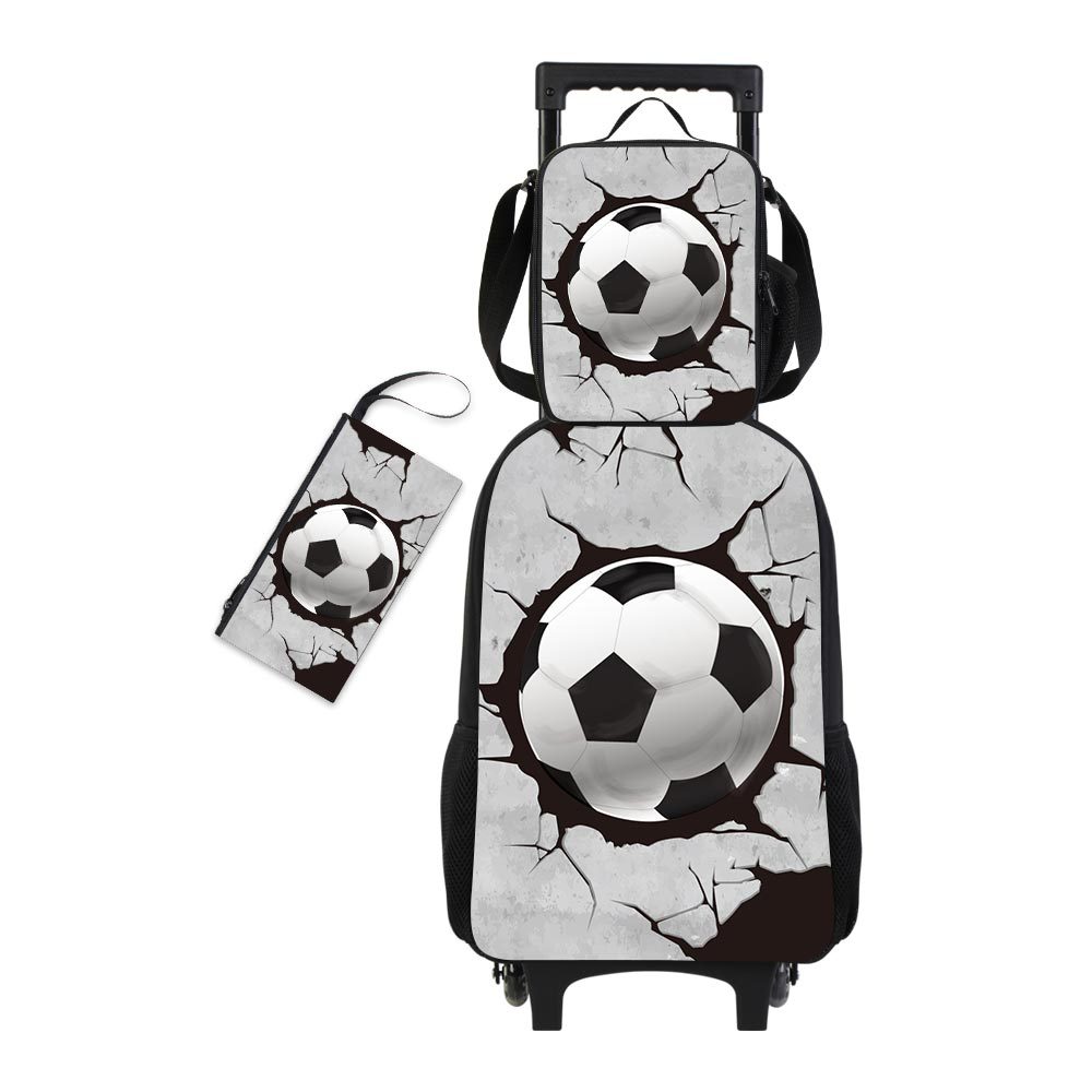 벽 균열 축구 프린트 트롤리 백팩 3종 세트