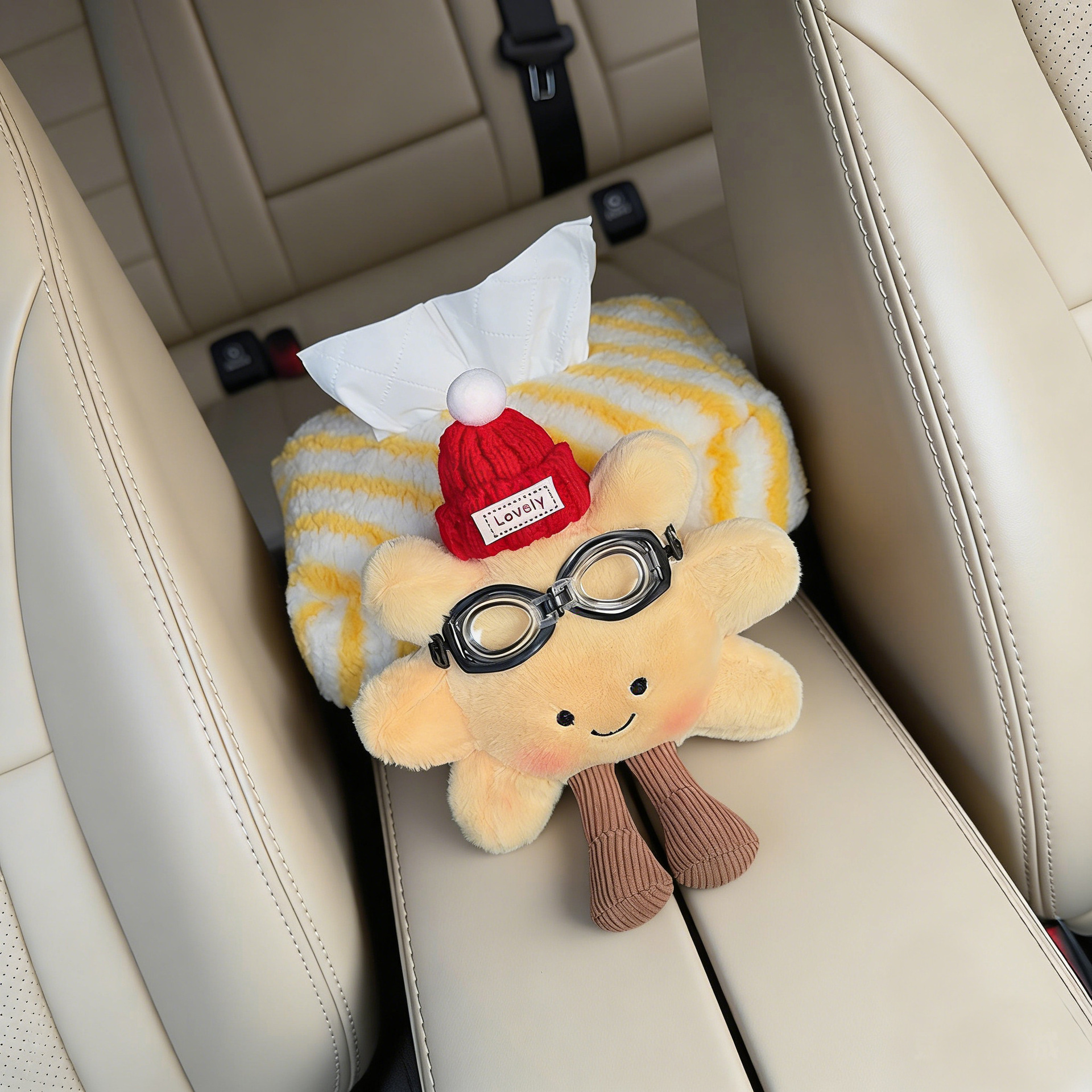 Plush Sunflower Car Tissue Holder Creative Car Tissue Box Car Armrest Tissue Pack In-Car Tissue Box