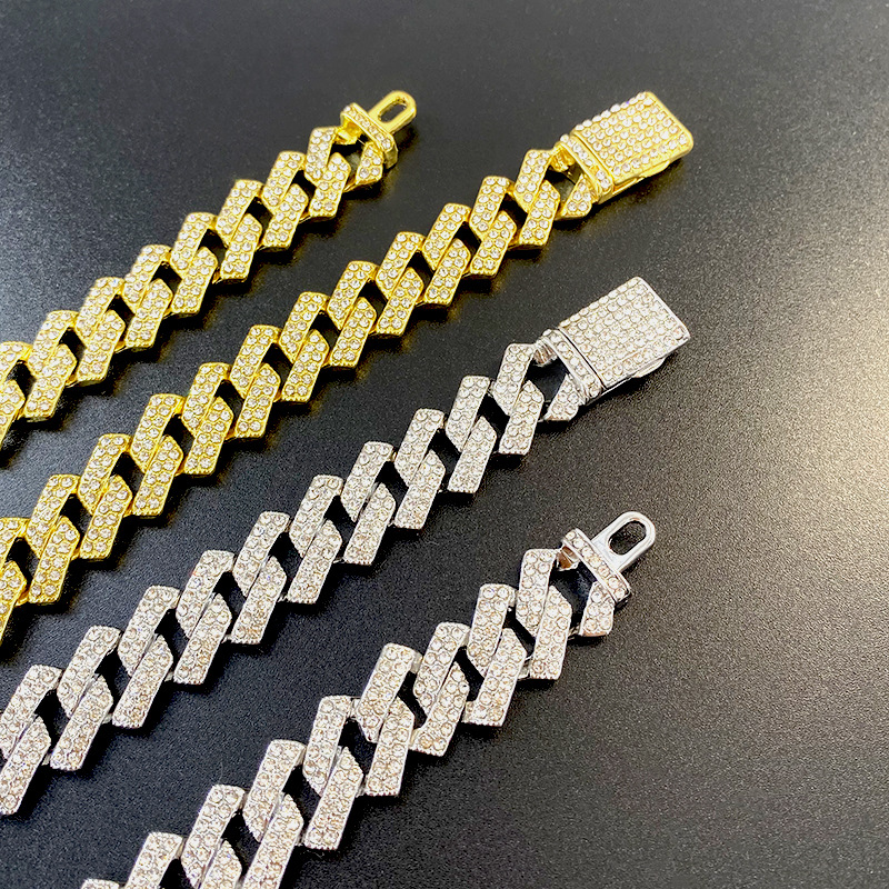 Wang Jia'er's Same Hip Hop Cuban Versatile for Men and Women Full Diamond Couple Bracelet_voghion.com