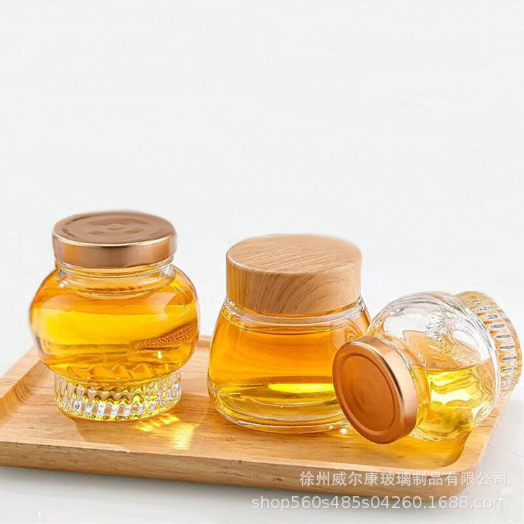 加厚蜂蜜瓶透明玻璃瓶方形蜂蜜专用瓶半斤一斤分装瓶密封罐