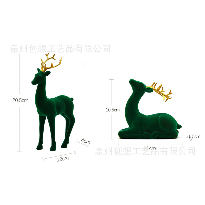 美式跨境家居红色对鹿摆件玄关酒柜电视柜树脂工艺品圣诞麋鹿装饰|undefined