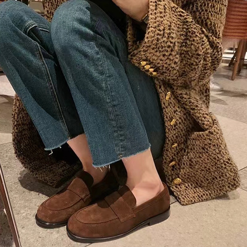 真皮懒人葡萄妈真皮英伦风乐福单鞋女小粗跟一脚蹬美新款拉德秋冬|undefined