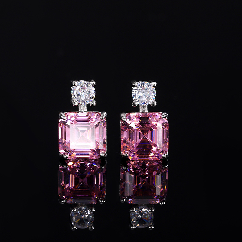 2024 nueva pagoda de simulación de joyería Zhuang Shengsheng corte princesa cuadrado diamante amarillo juego de diamantes rosados 10*10-8*8